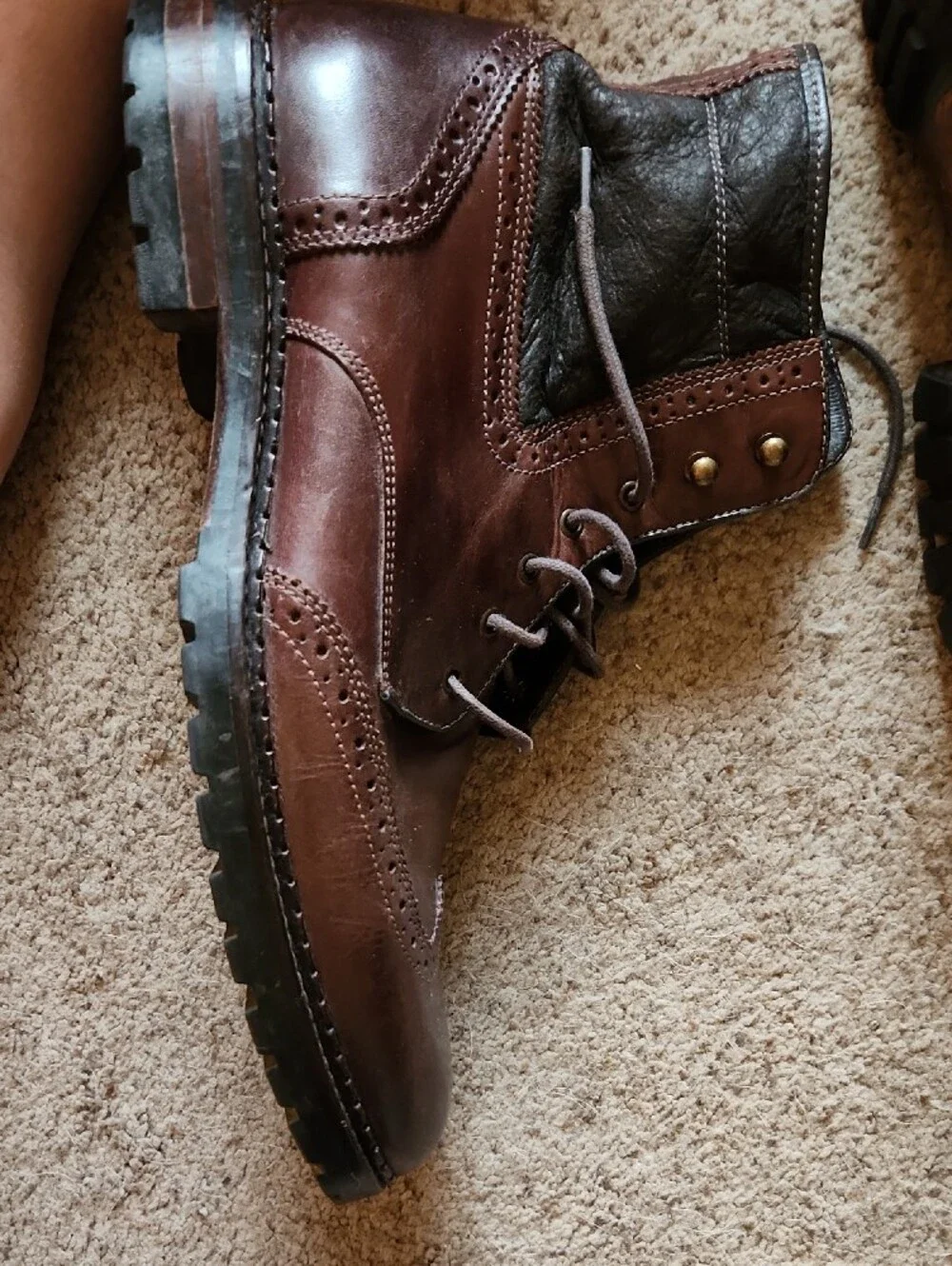 Johnston  & Murphy Men's Wingtip Shearling Lined Leather Boots Sz 12 M